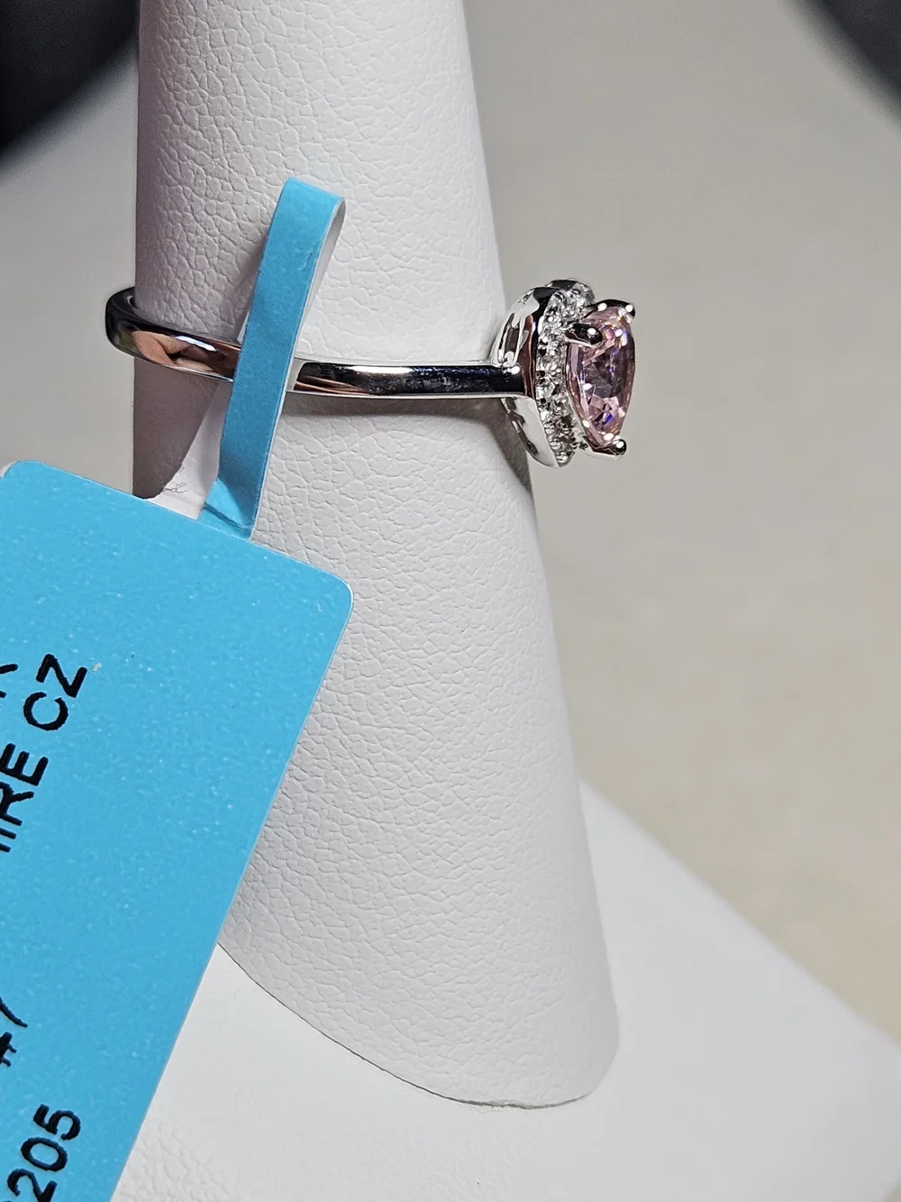 Pink Heart Halo Ring Sterling Silver